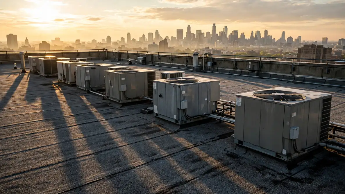 Rooftop HVAC units on a commercial building